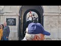 Tourist goes through the horse box and tries to go back again female guard shouts stand clear