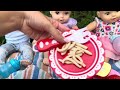 Perfectly cute baby dolls Feeding and changing at the park 🥕