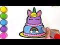 Glitter Unicorn Birthday Cake Drawing Coloring And Painting For Kids Toddlers | Ara Plays Art