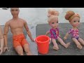 Family beach day ! Elsa & Anna toddlers - sand play