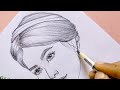 how to draw a beautiful girl - step by step // pencil drawing for beginner // girl drawing easy