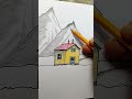 Landscape Drawing with Colored Pencils and Ink / Pencil Sketch Tutorial / Lake, House and Mountains