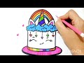 Unicorn 🦄 Rainbow 🌈 cake 🍰 drawing for kids| Learn to draw a unicorn cake.