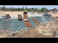 Incredible Dump Truck 15ton Showing Skill Technique Filling Pond With Komatsu DOZER 60 Pushing Soil