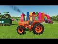 TRANSPORT & LOAD COLORED HAY BALE with MINI & BIG TRACTOR & FLATBED TRAILER! FS 22