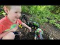 Grinding stump and using toy chainsaw, forestry logging trucks. Educational stump grinder | Kid Crew
