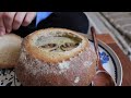 Creamy cream mushroom soup served in a loaf of bread. You only need 3 ingredients. Easy soup recipes