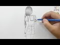 رسم بنات كيوت | تعليم رسم بنت كيوت مع قصه شعر سهل بالرصاص خطوه بخطوه للمبتدئين بطريقة سهلة | رسم سهل