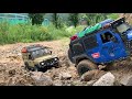 RC : Jeep Wrangler Rubicon JK & Defender D90 Off-road Driving!(after rain)