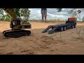 RC Road Construction, CAT 336D loading and unloading from Bruder transporter RC Conversion Ep 1