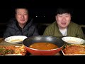 Instant noodles with beef bone broth, beef brisket - Mukbang eating show