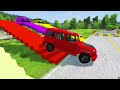 Double Flatbed Trailer Truck vs Speedbumps Train vs Cars | Tractor vs Train Beamng.Drive 001