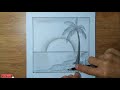 How to draw a landscape with beach and palm trees easy with pencil step by step