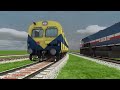 9 INDIAN TRAINS CROSSING ON BUMPY FORKED RAILROAD TRACKS | Train Simulator | Railroad Crossing