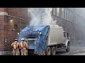 🔥 Garbage truck catches fire in the downtown core of Montreal during lunch hour! 🚚