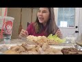 EP.375 Mukbang eating asmr Braised pork belly and steak with spicy Papayas salads #หมูสามชั้นนึ่ง#