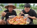 Braised chicken with beef brisket cooked on a cauldron lid - Mukbang eating show