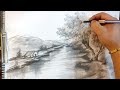 Beautiful landscape drawing with pencil.How to design a landscape.How to design a landscape.✏️🪵🌲✏️🌲