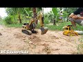 Road Construction, RC Bruder MAN TGS low loader, Excavator and Bulldozer loading old dirt Ep1 Part 1