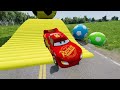 Double Flatbed Trailer Truck vs speed bumps|Busses vs speed bumps|Beamng Drive|018
