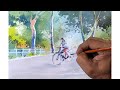 'MORNING CYCLING', EASY WATERCOLOR PAINTING DEMO