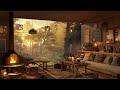 4K Jazz Cozy Coffee Shop Ambience - Smooth Piano Jazz Music & Rainfall for Relax, Study and Work