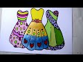 How To Draw 3 Beautiful Girls Dresses Drawing To Color For Kids l Painting Pages l Rainbow Colors