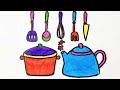 Kitchen Set drawing tutorial for kids| easy drawings for kids