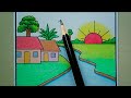 Scenery drawing color || landscape drawing || village scenery drawing