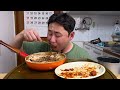 파김치 있응게 짜장라면이나 끓여 먹게~ 후라이로 계란 다 씹어돌리네 먹방MUKBANG