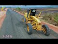 OMG! Wonderful new road construction with a motor grader Komatsu and two road rollers compact