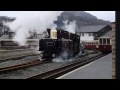 Fffestiniog - Taliesin and Linda run round the train. 14-02-15