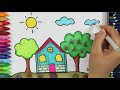 Rysunek i kolorystyka dom i słońce | Jak narysować kolorowe dom | Rysowanie i Kolorowanie dla Dzieci