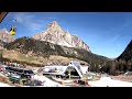 View of the Sassongher Mountain and the gondola Boé, 1200 km. of ski slopes