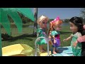 Playhouse ! Elsa & Anna toddlers  visit Jasmine - LOL doll house of surprises - slide - pool