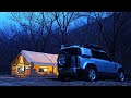 COZY CAMP WITH SKYLIGHT TENT. ALONE IN THE WINTER RAIN