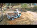 Full Video completed delete pit by small dump truck 5ton & dozer komatsu D20A pushing rock soil