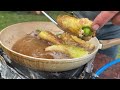 Cooking In NATURE! Frying Zucchini, Eggplants & Stuffed Green Peppers w/ Tomato Sauce & Goat Cheese