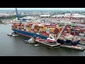 Drone views of M/V Dali in the Port of Baltimore. Chesapeake 1000 works on a 155 ton piece of Debris