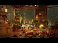 4K Snow Night on Window at Christmas Coffee Shop Ambience ☕ Relaxing Jazz Music to Relax/Study to