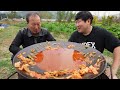 Beef brisket Jjamppong cooked on a cauldron lid  - Mukbang eating show