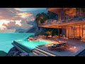 Tropical Beach Harmony in Luxurious Hotel 4K with Jazz Lounge Music. Elegant Seaside Resort Ambience