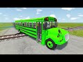 Double Flatbed Trailer Truck vs Rails - Speed Bumps - Deep Water - Train vs Cars - BeamNG.Drive