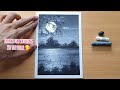 Easy Oil Pastel Moonlight Scenery Drawing for Beginners / Oil Pastel Landscape Painting