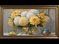 Yellow Flower Background Screensaver. Vintage painting background. Tv art screensaver framed.