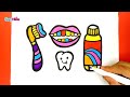 Draw a toothbrush, toothpaste and a pretty mouth when your teeth are cleaned