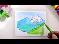 Cómo dibujar un PAISAJE lago y montañas con LÁPICES DE COLORES - ideas de dibujos faciles