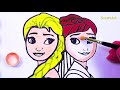 Learn how to draw and color Princess Elsa and Anna Frozen - for kids - Learn Colors