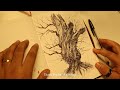 Sketching a Tree with BallPoint Pen | Pen Drawing | ASMR