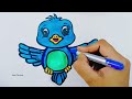 Cute blue bird drawing and coloring for kids | Blue Bird kids drawing | easy kids drawing